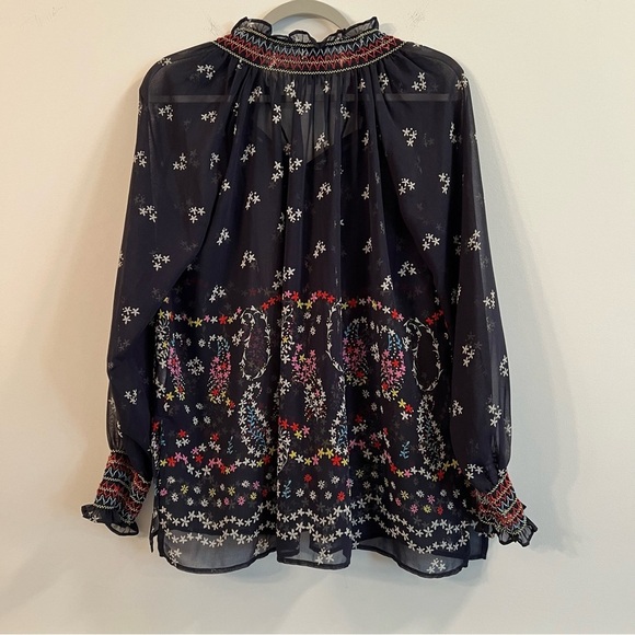 Women’s CAbi blue floral sheer long sleeve tunic blouse size XS - Picture 6 of 6